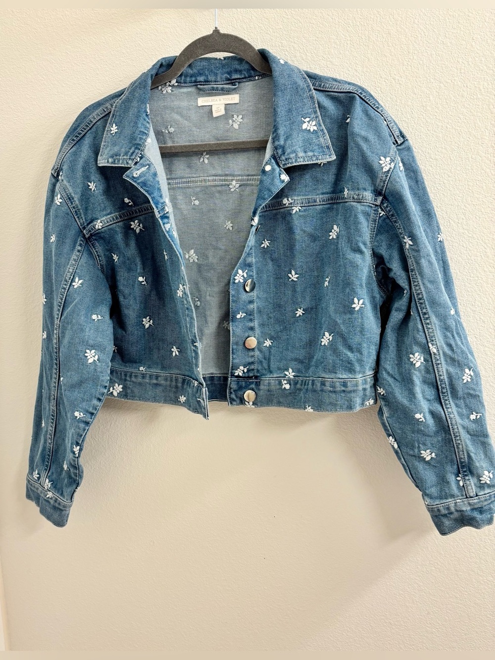 Chelsea & Violet Blue Denim Embroidered Cropped Jacket
